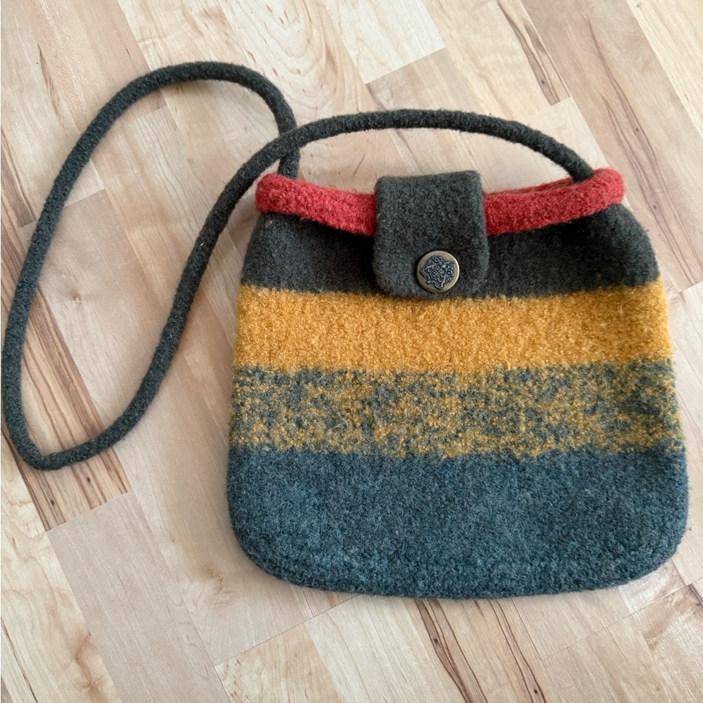 Multicolor Handmade Woolen Wet Felted Women's Bag Purse Yellow Green Orange